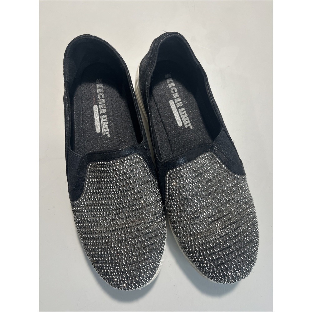Skechers Street Double Up Rhinestone Slip On Sneaker Air Cooled Black Ladies 7